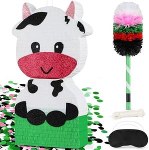 Adorable Black and White Cow Pinata - 25" Inch Farm Animal Theme Party Decorations - Includes Sturdy Hanging Loop & Easy Fill Port - Ideal for Kids Birthday, Barnyard Party & Carnival Games