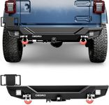 OEDRO Jeep Rear Bumper, Compatible with 2018-2025 Wrangler JL, Off Road Rock Crawler Bumper with Hitch Receiver & 2 X Upgraded 18W LED Lights Textured Black