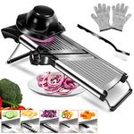 MASTERTOP Adjustable Mandoline Vegetable Slicer, 5 in 1 Stainless Steel Mandoline Food Slicer with Cut Proof Gloves and Cleaning Brush, Professional Mandoline Slicer for Vegetables, Potato, Fruit