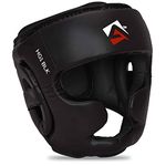 AQF Boxing Headguard MMA Training Headgear Muay Thai Full Face Protection Guard Sparring Helmet Head Guard (Black, L)