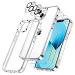 JETech [3 in 1 Case for iPhone 13 Mini 5.4-Inch, with 2-Pack Screen Protector and 2-Pack Camera Lens Protector, Full Coverage Tempered Glass Film, Shockproof Bumper Phone Cover Clear