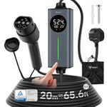 GONEO Portable Electric Car Charger UK 3 Pin EV-Charger 2.3KW | Single Phase Type 2 Charging Cable 20M | Temperature Monitoring+Ground & RCD AC 30mA+DC 6mA Protection | time and current adjustable