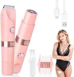 Beanify LED Display Bikini Trimmer for Women & Men, IPX7 Waterproof Wet/Dry Electric Shaver, 2-in-1 High Power Epilators Hair Removal, Rechargeable Electric Razor for Pubic, Face, Underarms & Legs (Pink)