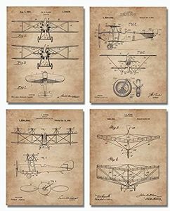 Pilot Gifts For Men Aviation Decor Airplane Aviation Biplane Model Glider Vintage Airplane Decor Red Baron Plane Set of 4 (8x10) Unframed Wall Art Prints Gifts For Pilots In Training