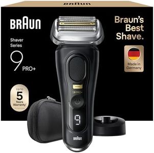 Braun Series 9 PRO+ Electric Shaver for Men, 9510s, Black - Wet & Dry Electric Razor, 5 Pro Shave Elements, Precision Long Hair ProTrimmer, Charging Stand, 60 min Runtime