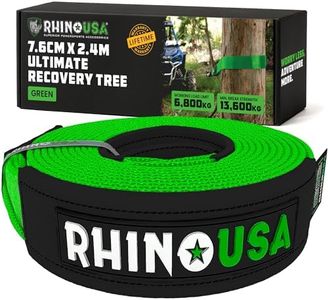 Rhino USA Cuerda de Remolque y Recuperación - Correa para Remolcar Desde Árbol 7.6 cm x 2.4 m - con Resistencia a Rotura de 13,600 kg - Extremos en Bucle Triple Refuerzo - Verde