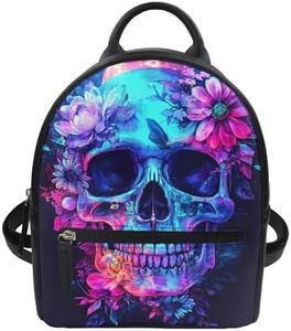 Freewander Daisy Skull Backpack for Women Goth Backpack Purse Leather Mini Backpacks for Teen Girls Travel Shoulder Bag Lightweight Casual Daypack Small Work Tote Bags