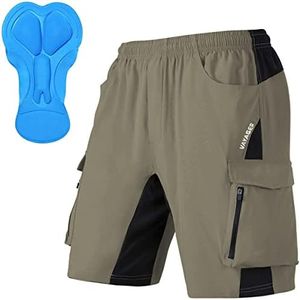 Men's Mountain Bike Shorts 3D Padded Bicycle MTB Shorts Loose-fit Lightweight MTB Cycling Shorts, Khaki, Medium