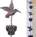 SMQLJXC 8.5Ft Hummingbird and Cup Rain Chain Outdoor Decorative Rain Gutter Drain Rain Catcher Gutter Chain with Bell