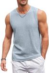 COOFANDY Men Casual Tank Shirt Knitted Tank Top Sleeveless Muscle T Shirt Round Neck Light Blue