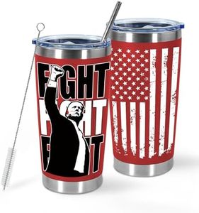 Icesip Trump Fight Gifts Donald Trump Merchandise, 20 oz Trump Coffee Tumbler with Lid and Straw, 20oz Stainless Steel Travel mug Cup, Vacuum Insulated Mug for Hot and Cold Drinks, Red