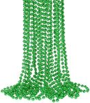 YAXINRUI 33 Inch 7 mm Metallic Bead Necklaces, 15pcs Mardi Gras Beads Bulk Beaded Necklaces Green Bead Necklace for Mardi Gras Party, St. Patrick's Day, Christmas Festive Events, Party Favors