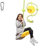 LAEGENDARY Tree Swing for Kids - Single Disk Outdoor Climbing Rope with Platforms, Carabiner & 4 Ft Tree Strap - Playground Accessories - Yellow Rope