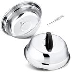 9In Cheese Melting Dome, HaSteeL 2Pcs Stainless Steel Round Basting Cover, Lightweight Steam Cover Lid with Plastic Handle, Durable for Kitchen Flat Top Griddle Grill Indoor & Outdoor, Easy to Clean