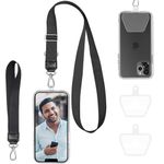 ZORBES® Phone Lanyard Phone Hand Strap Set Phone Neckstrap for All Phone Case Adjustable Black Phone Sling with 2 Self-Adhesive Inserts Phone Sling Hand Strap, Not Includes Phone Case