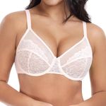 HACI Full Coverage Minimizer Bras Plus Size Lace Unlined Underwire Bras for Women's Non-Padded Underware(Pink，42D