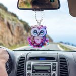 Car Mirror Hanging Accessories - Car Swinging Ornament, Cute Car Rear View Mirror Charm, Garden Hanging Pendant for Home Decoration Christmas Valentine's Day Gift (Pink Owl)