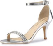 Allegra K Women's Stiletto Heels Rhinestone Ankle Strap Open Toe Silver Sandals - 7.5 M US