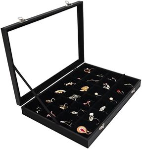 Belle Vous Espositore Gioielli 24 Sezioni in Velluto Nero e Coperchio in Vetro - Cofanetto Portagioie Donna per Cassetti - Porta Gioielli Donna Regolabile per Anelli, Collane, Bracciali ed Orecchini