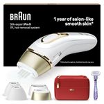 Braun IPL Silk-Expert Pro 5, Permanent Visible Hair Removal With Pouch, 1 Wide & 2 Precision Heads & Venus Razor, Alternative For Laser Hair Removal, Gift For Women, PL5387, White/Gold