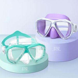 Kids Diving Mask 180° Anti-Fog Swim Mask, Tempered Glass Child Swim Goggles with Nose Cover Anti-Leak Kids Swim Goggles 4-14 Boys Girls for Diving, Snorkeling, Swimming (Purple+Aqua 2PCS)