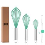 OYV Whisk,Professional Silicone Whisks for Cooking Non Scratch,Stainless Steel & Silicone Wisk,Plastic Rubber Whisk Tool for Nonstick Cookware Pans,Silicon Wisks Set of 3,Aqua.