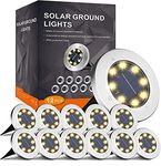 FLOWood Solar Ground Lights, 8 H Working Solar Lights Outdoor Garden, IP65 Waterproof Outdoor Solar Floor Lights, Solar Disk Lights for Garden Lawn Pathway Patio Warm White 12 Pack