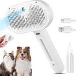 Cat Steam Brush, 3 In 1 Self-Cleaning Steam Cat Brush for Shedding with Release Button, Cat Deshedding Hair Brush with Steam for Long & Short Haired Cats and Dogs, Removes Tangled and Loose Hair (White)