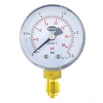 Brannan 50mm Dial Pressure Gauge with 1/4" BSP Bottom Connection for HVAC, Air, Water, Oil, and Gas Steel Case Mechanical Pressure Gauge (0-2.5 bar / 0-36 psi)