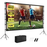 Projector Screen Outdoor, Vamvo Projector Screen with Stand Portable 120" Foldable Projector Screen, 10 Feet Indoor Movie Screen with Carrying Bag for Home Theater Backyard Movie Night