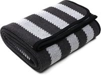 PuTian Merino Wool Blanket - Warm, Thick, Washable, 87" x 63" Large Throw for Outdoors, Camping,Couch, Bed, Travel - Super Soft Wool Blanket (Black Stripe)