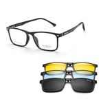 grey jack TR90 Rectangle Clip on Sunglasses with Spring Hinge,Full Rim Spectacle Frame for Myopic Men Women 6211