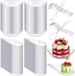 Tessco 400 Pcs Mini Size Clear Dessert Plates Set 200 Disposable Mini Appetizer Plates Plastic Tray 100 Mini Appetizer Forks 100 Tasting Spoons for Wedding Birthday Party(Oval, Teardrop Style)