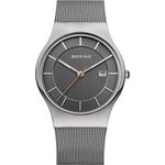 BERING Men Analog Quartz Classic Collection Watch with stainless steel Strap and Sapphire Crystal 11938-007, Grey/Grey, 38 mm