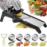 Mandoline Slicer, Adjustable Mandoline Slicer for Kitchen, Mandolin, Potato Slicer, Vegetable Slicer, Cheese Slicer - Stainless Steel Vegetable Chopper - Including One Pair Cut-Resistant Gloves