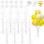 8 Sets of Balloon Stand Kits, Balloon Table Centerpiece Holders, Balloon Sticks with Base, Tie Tool, Flower Clips, Table Balloon Stand for Birthday Wedding Baby Shower Party Decorations