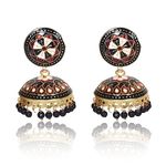 Nilu's Collection Handmade Brass Dome Shaped Meenakari Jhumka, Multicolor Jhumki for Women (Black)