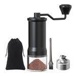 ELMWAY Manual Coffee Grinder, Stainless Steel Conical Burr Hand Coffee Grinder Mill, Adjustable for Fine/Coarse Grind for Home, Travel, and Coffee Lovers Best Gifts (Black with Glass Container)