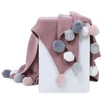 haus & kinder 100% Cotton Knitted Blanket for Baby All Season AC Blankets | Quilt Wrapper for New Born Boy & Girl | Size 80 cm x 100 cm, 0 to 2 Years | Pom Pom Blanket (Musk Rose)