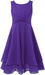 FEESHOW Girls' Sleeveless Double Chiffon Layers Wedding Bridesmaid Party Flower Girl Dress 14 Purple