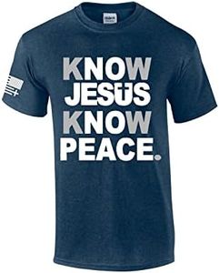 Trenz Shirt Company Men's Christian Know Jesus Know Peace Short Sleeve Graphic T-Shirt, Heather Navy, 3X-Large