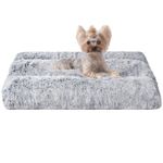 EHEYCIGA Fluffy Small Dog Crate Bed, Calming Anti Anxiety Dog Pet Bed Washable, Dog Mat Mattress for Crate with Anti-Slip Bottom, Grey, 60x45x10cm