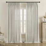 MASWOND Beige Linen Pinch Pleated Curtains 96 Inches Long for Living Room, Textured Linen Blended Light Filtering Pinch Pleat Semi Sheer Window Drapes with Hooks 1 Panels 52" Wx96 L, Greyish Beige