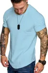 COOFANDY Men's Muscle T-Shirt Pleated Raglan Sleeve Bodybuilding Gym Tee Short Sleeve Fashion Workout Shirts Hipster Shirt Light Blue