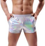 ABAFIP Men Holographic Shiny Metallic Swim Boxer Briefs Trunks Shorts Hot Pants Bikini Swimsuit Stage Clubwear, Silver, Medium