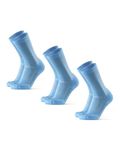 DANISH ENDURANCE 3-Pack Crew Running Socks for Long Distances, Anti-Blister, Cushioned, for Men & Women, Light Blue, L