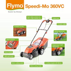 Flymo Speedi-Mo 360VC Electric Lawn Mower – 36cm Cutting Width