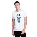 Bewakoof Men's Vroom Panda Printed 100% Cotton T-Shirt - Regular Fit, Round Neck, Half Sleeves White