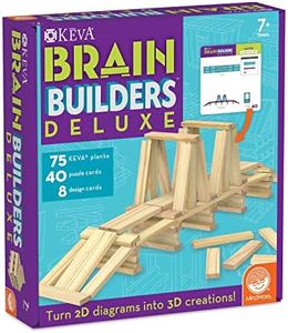 MindWare Keva Brain Builders Deluxe: STEM Building Toy Includes 75 KEVA Planks, 40 Puzzle Cards, 8 Design Cards, 3D Building Skills for Kids - Ages 7+
