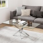 GOLDFAN Glass Coffee Table with Chromed Legs, Modern Rectangle Coffee Table for Living Room, 47.24"x23.62"x18.11" (Silver)